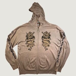 True Love False Idols TLFI XL Linen Cotton Tattoo Graphic Zip Hoodie Y2K